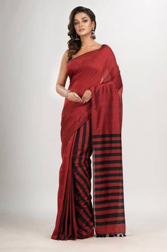 Red cotton molmol handloom saree