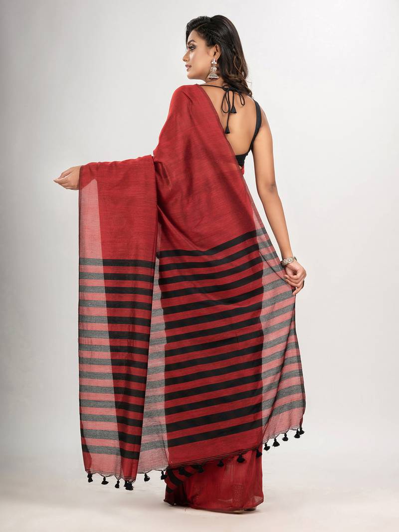 Red cotton molmol handloom saree
