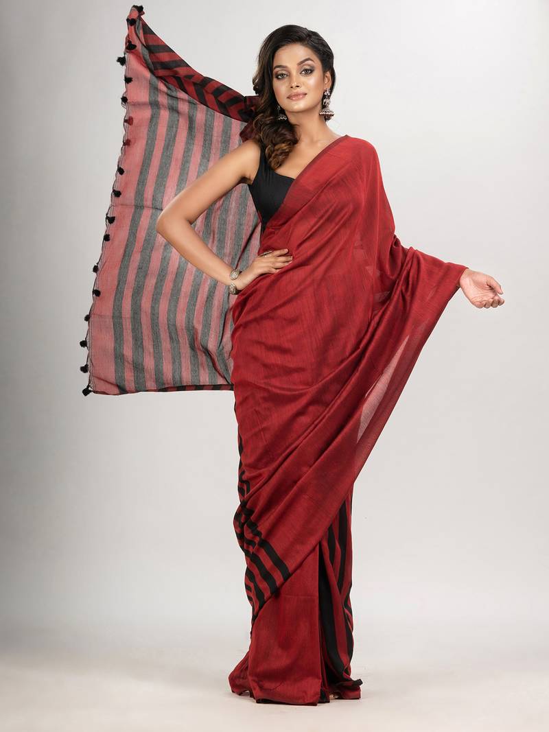 Red cotton molmol handloom saree