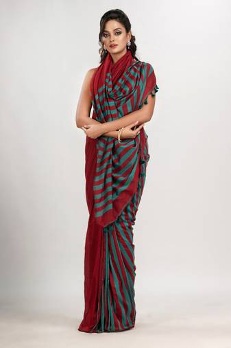 Maroon cotton molmol handloom saree