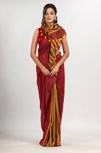 Red cotton molmol handloom saree