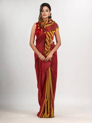 Red cotton molmol handloom saree 1