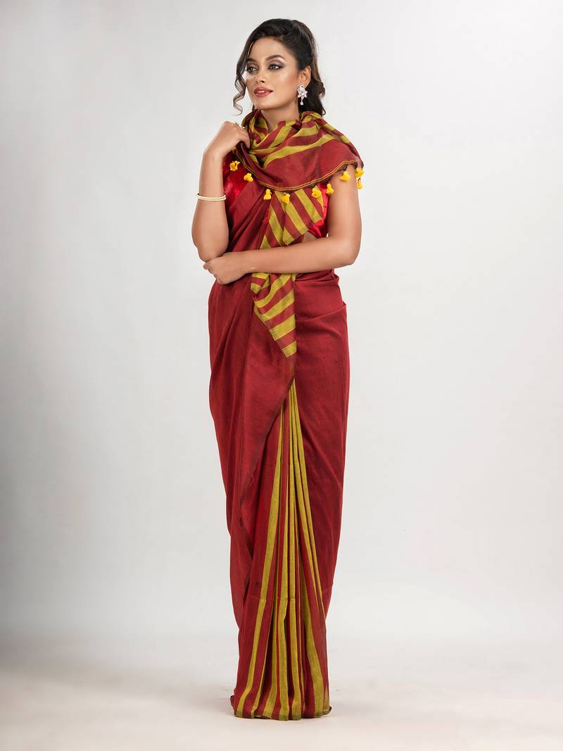 Red cotton molmol handloom saree