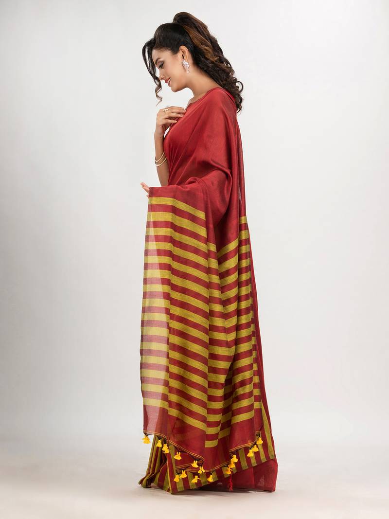 Red cotton molmol handloom saree