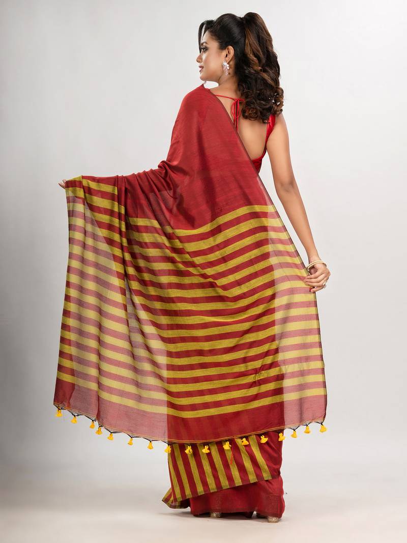 Red cotton molmol handloom saree