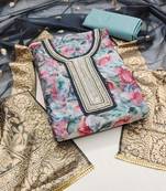 Women's multi handwork,digital print with banarasi woven dupatta organza dress material