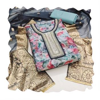 Women's multi handwork,digital print with banarasi woven dupatta organza dress material 3