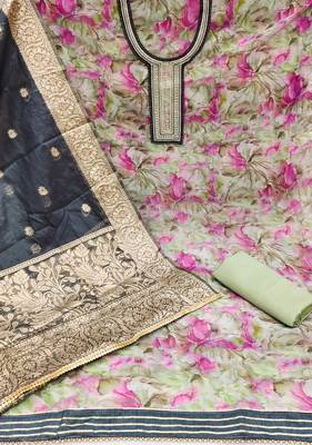 Women's multi handwork,digital print with banarasi woven dupatta organza dress material 2