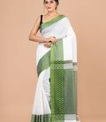 White & Green cotton silk bengal handloom sarees with blouse