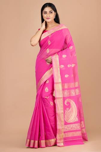 Pink & Gold silk bengal handloom sarees with blouse