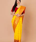 Yellow & Red Cotton Tant Traditional Sarees Without Blouse