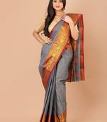 Grey & Maroon cotton tant traditional sarees without blouse
