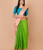 Green & Pink Cotton Tant Traditional Sarees Without Blouse