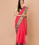 Pink & Green Cotton Tant Traditional Sarees Without Blouse