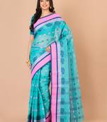 Sea Green & Multi Cotton Tant Traditional Sarees Without Blouse