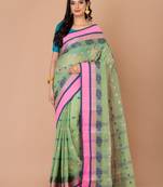 Pista green & Multi cotton tant traditional sarees without blouse
