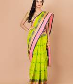 Green & Multi Cotton Tant Traditional Sarees Without Blouse