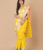 Yellow & Multi Cotton Tant Traditional Sarees Without Blouse