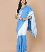 White & Sky blue cotton bengal handloom sarees with blouse