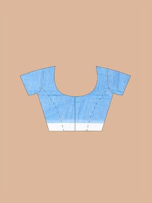 White & Sky blue cotton bengal handloom sarees with blouse 5