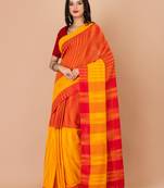 Red & Yellow cotton bengal handloom sarees with blouse
