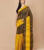 Yellow & Black cotton bengal handloom sarees with blouse