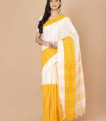Yellow & White cotton bengal handloom sarees with blouse