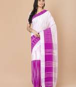 Purple & White cotton bengal handloom sarees with blouse