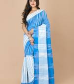 Sky blue & White cotton bengal handloom sarees with blouse