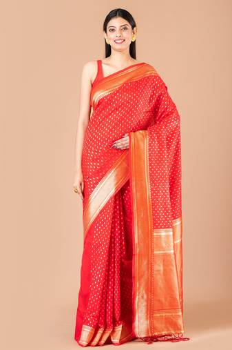 Red & Gold banarasi silk saree with blouse