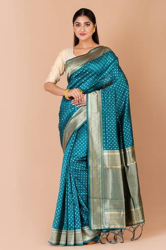 Green & Gold banarasi silk saree with blouse