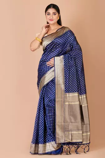 Navy Blue & Gold banarasi silk saree with blouse