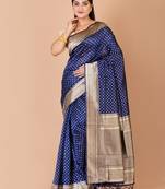 Navy Blue & Gold banarasi silk saree with blouse