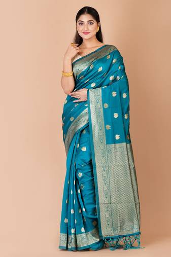 Green & Gold banarasi silk saree with blouse