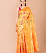 Orange & Multi banarasi silk saree with blouse