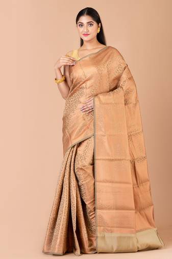 Beige & Copper banarasi silk saree with blouse