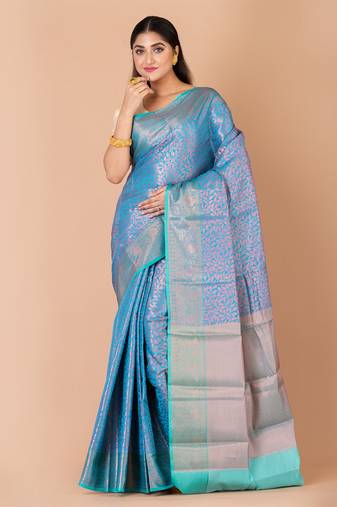 Turquoise Blue & Sea Green banarasi silk saree with blouse