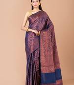 Navy Blue & Copper banarasi silk saree with blouse