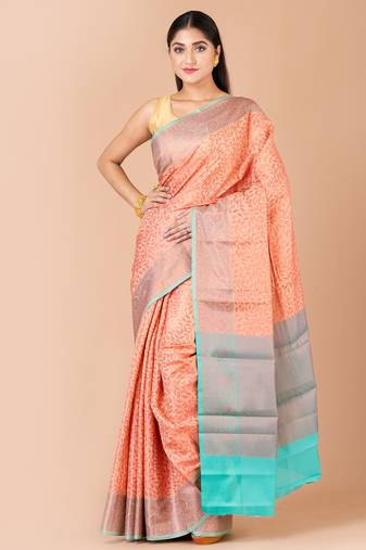 Pink & Green banarasi silk saree with blouse