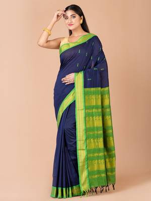 Navy Blue & Green silk gadwal sarees with blouse 1