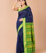 Navy Blue & Green silk gadwal sarees with blouse