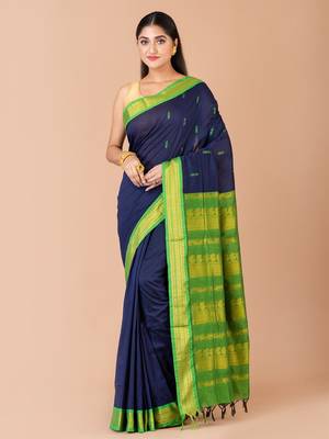 Navy Blue & Green silk gadwal sarees with blouse 2