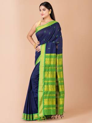 Navy Blue & Green silk gadwal sarees with blouse 3