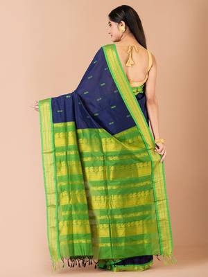 Navy Blue & Green silk gadwal sarees with blouse 4