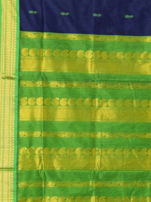 Navy Blue & Green silk gadwal sarees with blouse 5