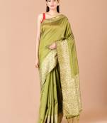 Green & Off White silk sarees with blouse