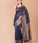Navy Blue & Gold banarasi silk saree with blouse