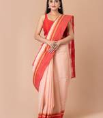 Cream & Red  cotton tant traditional sarees without blouse