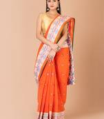 Orange & Multi Cotton Tant Traditional Sarees Without Blouse