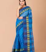 Blue & Multi Cotton Tant Traditional Sarees Without Blouse